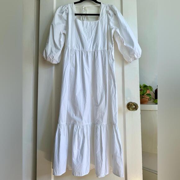 Oak + Fort Poplin Cotton Gathered Tiers Midi Dress - Picture 4 of 13